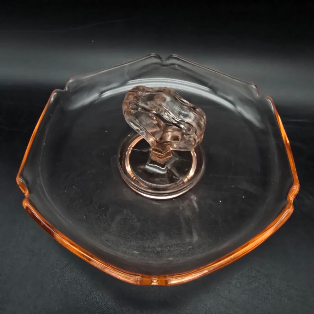 Pink Depression Glass Tidbit Dish Serving Tray with Handle Vintage